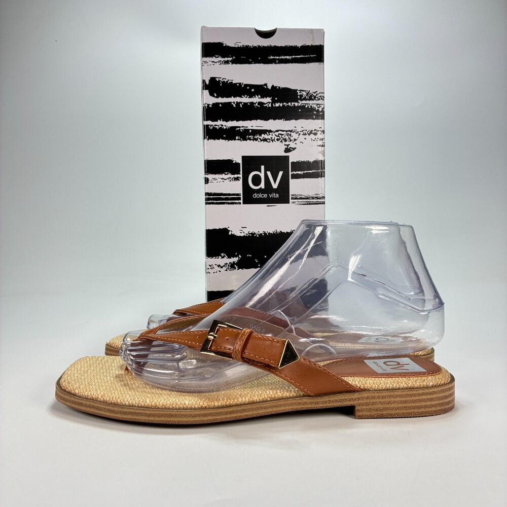 DV by Dolce Vita Tan Lightweight Casual Buckle Flat Thong Sandal Women's Size 8 - Picture 4 of 7